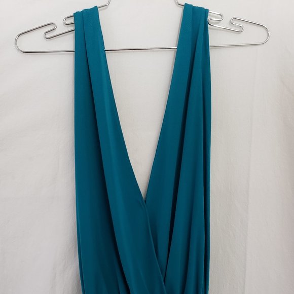 haute hippie Aquamarine Teal Plunging V Grecian Goddess Slit Maxi Gown Dress S M - Picture 11 of 16
